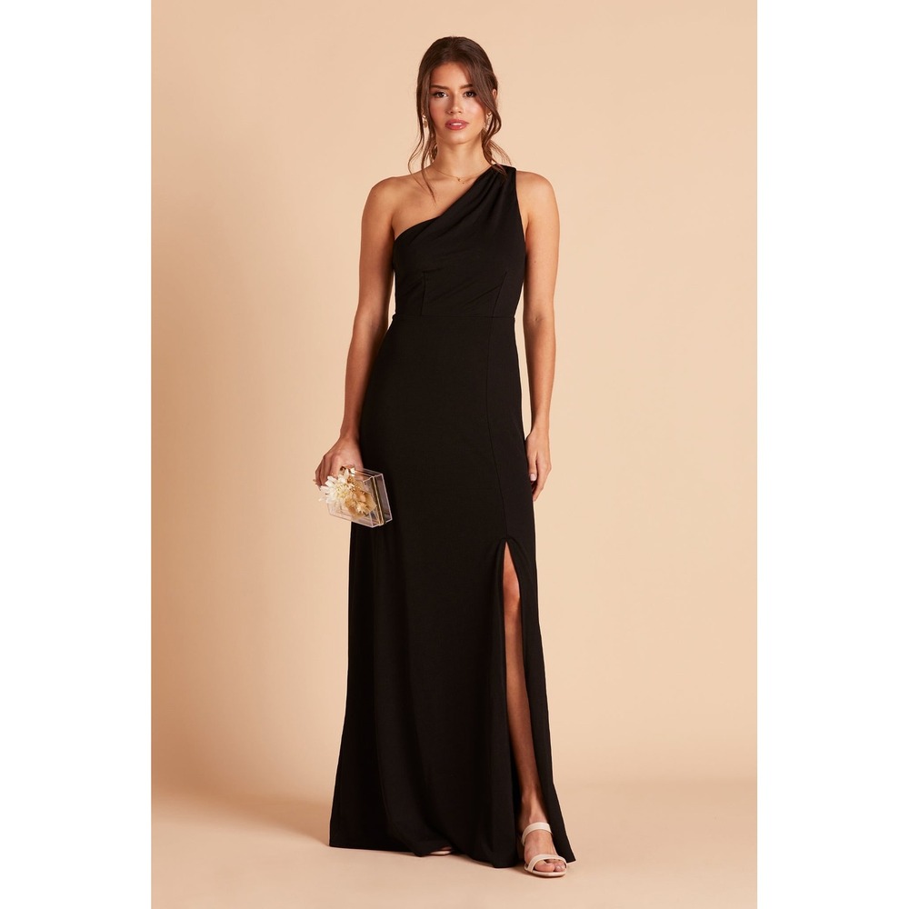Birdy Grey Kira Crepe One Shoulder Maxi Dress Black Bridesmaid Gown Small NEW